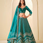 Monjolika Fashion Teal Velvet Embroidered Sequins Work A Line Lehenga Choli - Swadesiicart