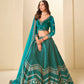Monjolika Fashion Teal Velvet Embroidered Sequins Work A Line Lehenga Choli - Swadesiicart