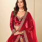Monjolika Fashion Maroon Velvet Embroidered Sequins Work A Line Lehenga Choli - Swadesiicart