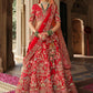 Monjolika Fashion Red Khatli Embroidered Silk Blend Bridal Lehenga Choli - Swadesiicart