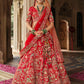 Monjolika Fashion Red Khatli Embroidered Silk Blend Bridal Lehenga Choli - Swadesiicart