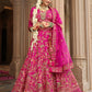 Monjolika Fashion Magenta Pink Khatli Embroidered Silk Blend Bridal Lehenga Choli - Swadesiicart
