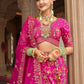 Monjolika Fashion Magenta Pink Khatli Embroidered Silk Blend Bridal Lehenga Choli - Swadesiicart