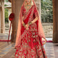 Monjolika Fashion Red Khatli Embroidered Silk Blend Bridal Lehenga Choli - Swadesiicart