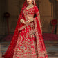 Monjolika Fashion Red Khatli Embroidered Silk Blend Bridal Lehenga Choli - Swadesiicart