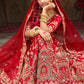 Monjolika Fashion Red Khatli Embroidered Silk Blend Bridal Lehenga Choli - Swadesiicart