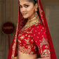 Monjolika Fashion Red Khatli Embroidered Silk Blend Bridal Lehenga Choli - Swadesiicart