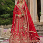 Monjolika Fashion Red Khatli Embroidered Silk Blend Bridal Lehenga Choli - Swadesiicart