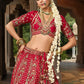 Monjolika Fashion Red Khatli Embroidered Silk Blend Bridal Lehenga Choli - Swadesiicart