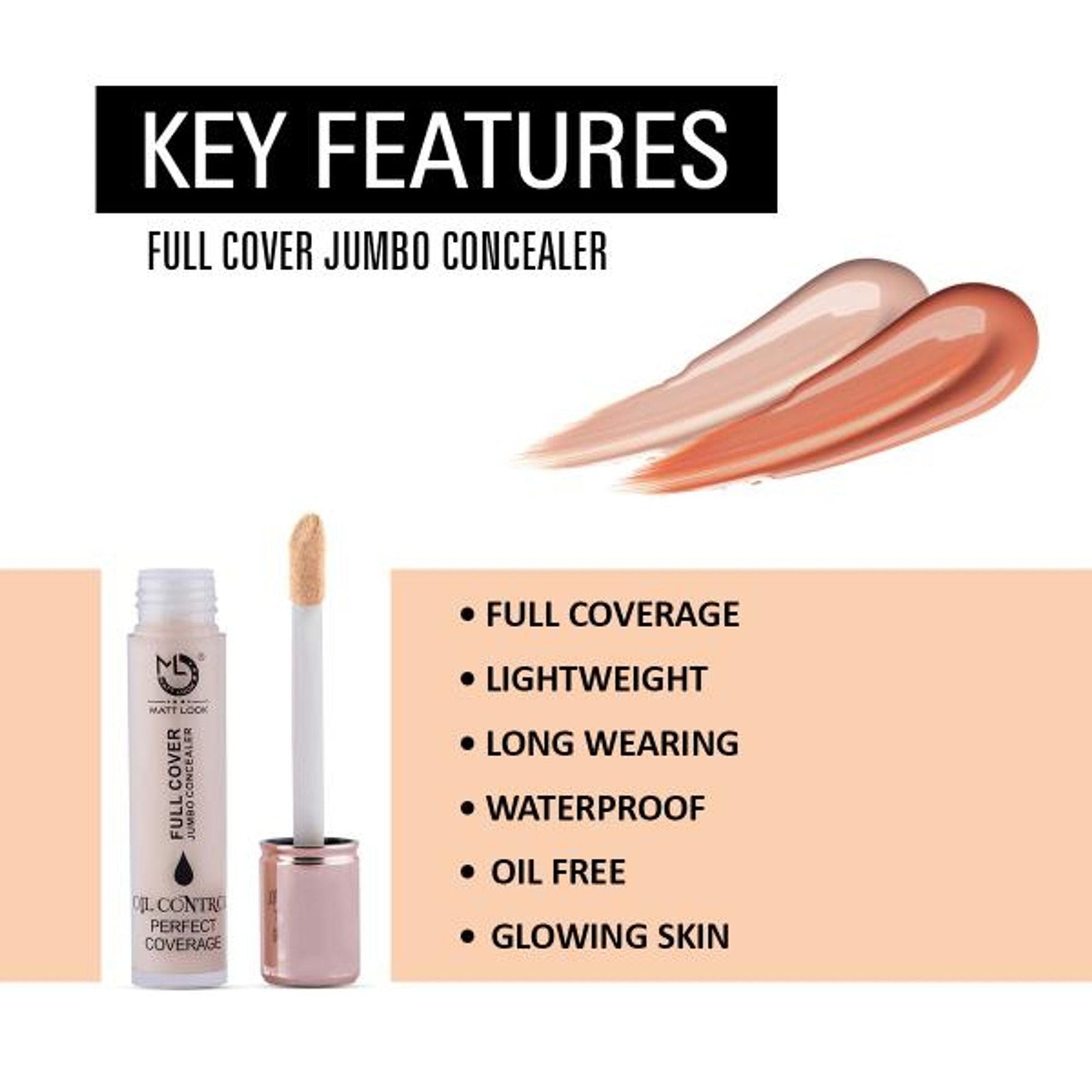 Matt Look Full Cover Jumbo Oil Control Perfect Coverage Concealer - Orange Corrector - Swadesiicart
