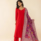 Yufta Red Silk Blend Anarkali Kurta Dupatta Set - Swadesiicart