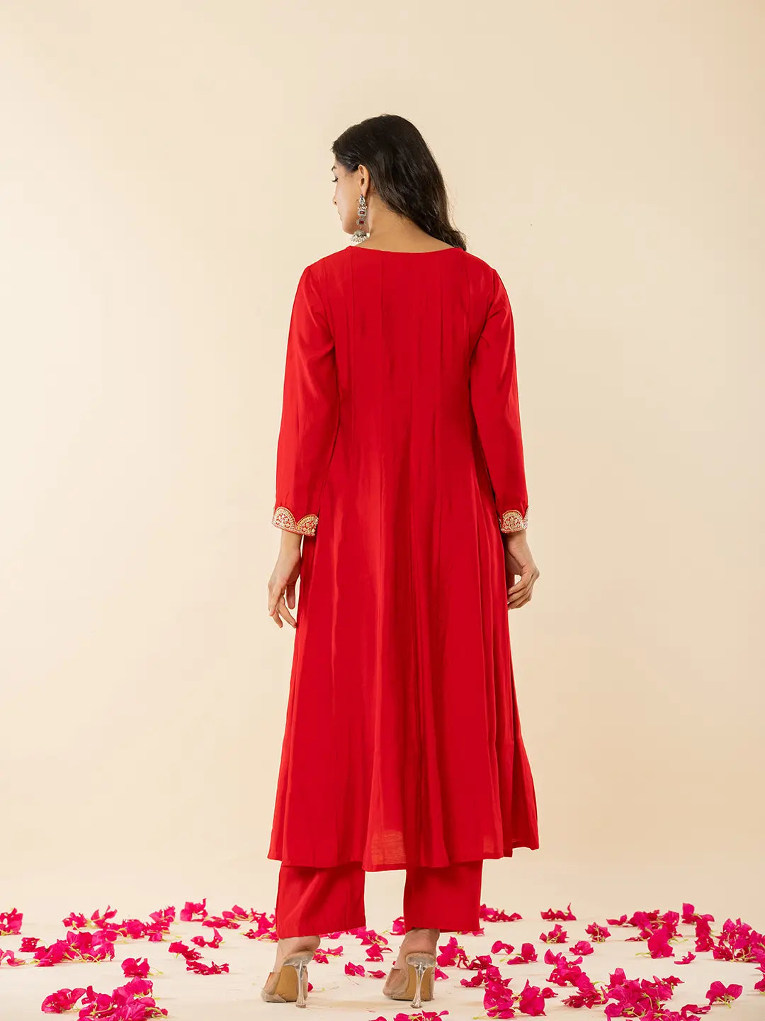Yufta Red Silk Blend Anarkali Kurta Dupatta Set - Swadesiicart