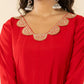 Yufta Red Silk Blend Anarkali Kurta Dupatta Set - Swadesiicart