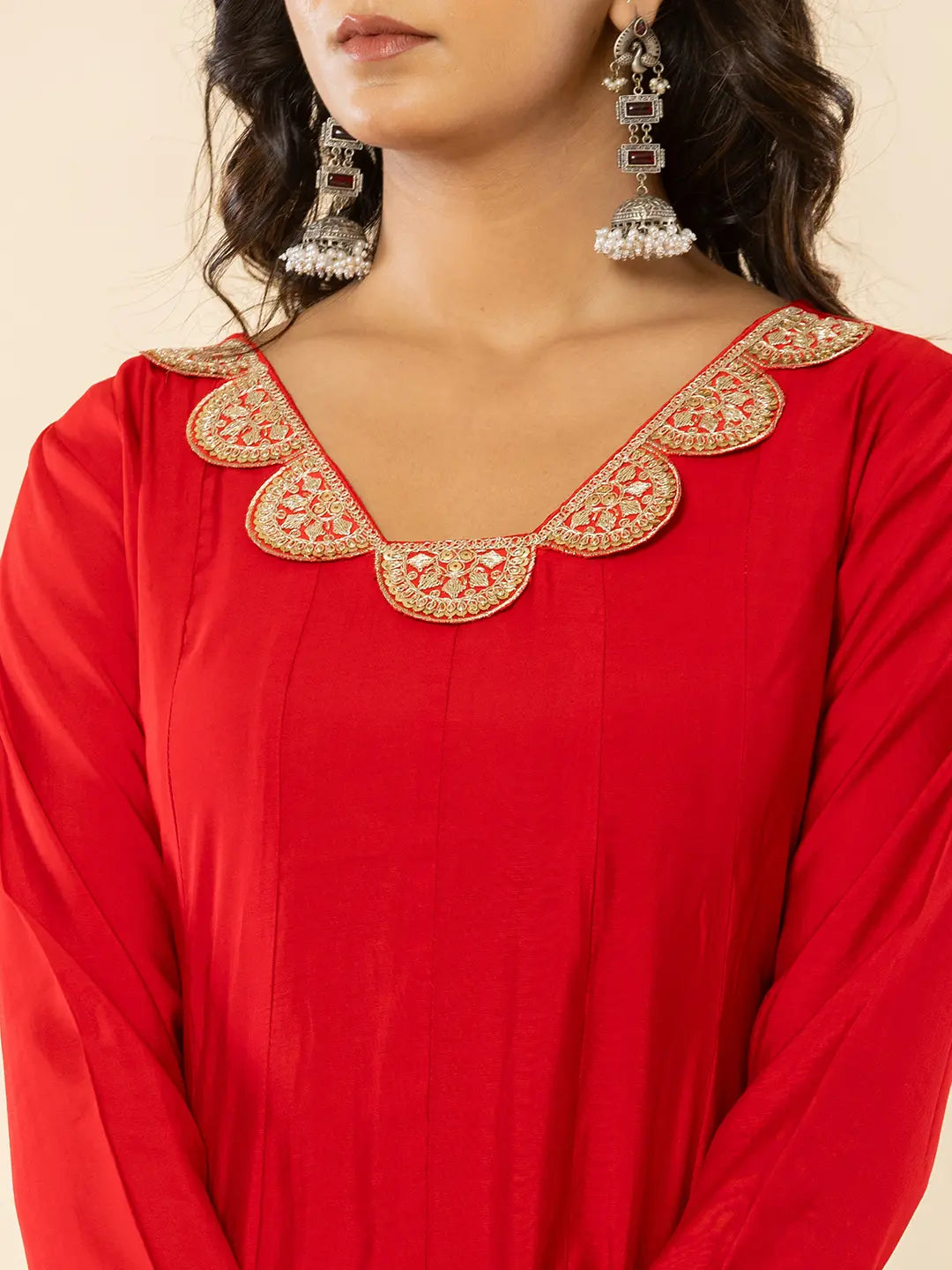 Yufta Red Silk Blend Anarkali Kurta Dupatta Set - Swadesiicart