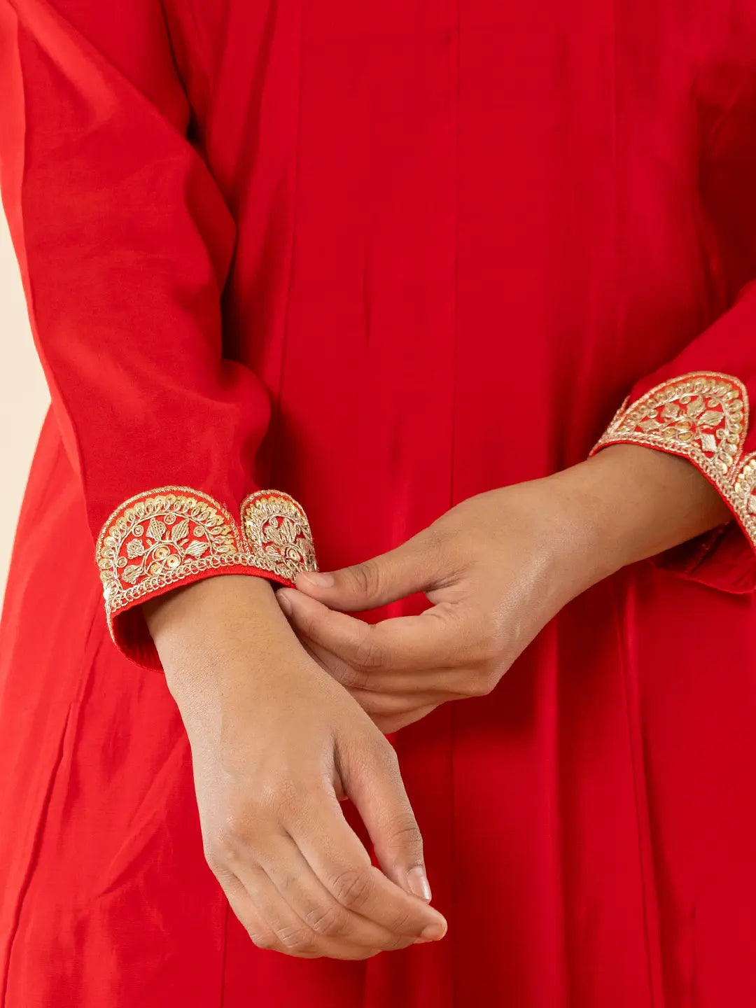 Yufta Red Silk Blend Anarkali Kurta Dupatta Set - Swadesiicart