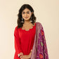 Yufta Red Silk Blend Anarkali Kurta Dupatta Set - Swadesiicart