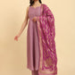 Yufta Purple Silk Sleeveless Kurta With Pant Banarasi Dupatta Set | Swadesiicart