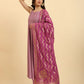 Yufta Purple Silk Sleeveless Kurta With Pant Banarasi Dupatta Set | Swadesiicart