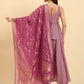 Yufta Purple Silk Sleeveless Kurta With Pant Banarasi Dupatta Set | Swadesiicart