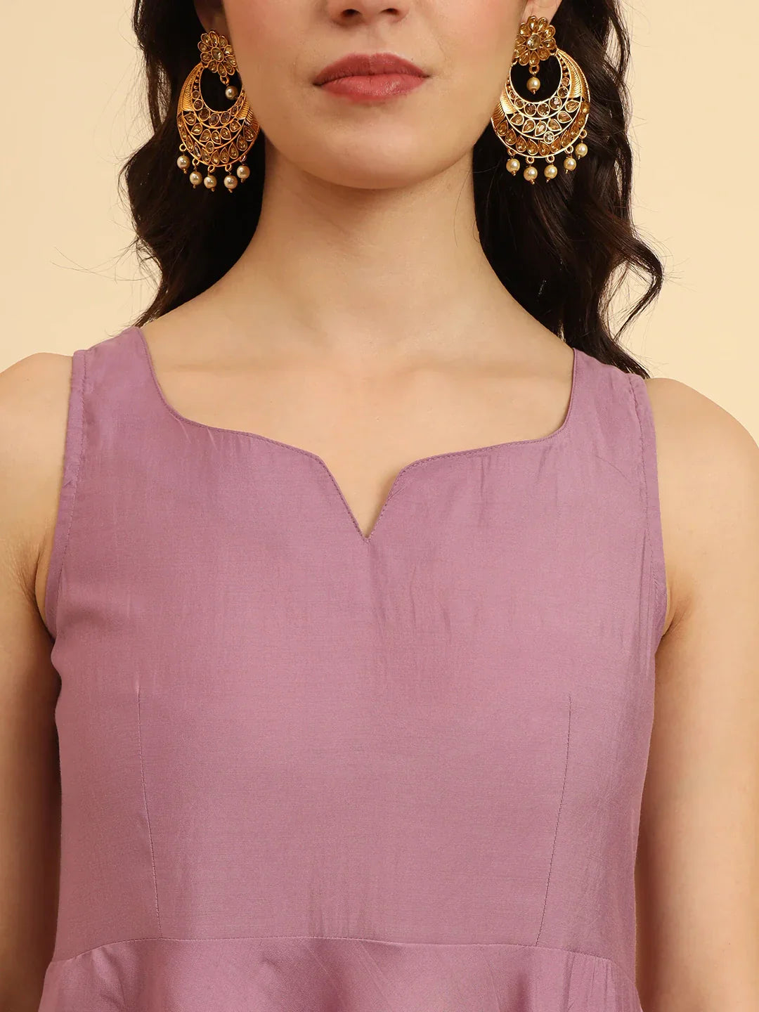 Yufta Purple Silk Sleeveless Kurta With Pant Banarasi Dupatta Set | Swadesiicart