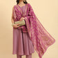 Yufta Purple Silk Sleeveless Kurta With Pant Banarasi Dupatta Set | Swadesiicart