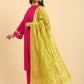 Yufta Pink Silk Flared Sleeves Kurta With Palazzo Banarasi Dupatta Set | Swadesiicart