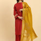 Yufta Rust Silk Flared Sleeves Kurta With Palazzo Banarasi Dupatta Set | Swadesiicart