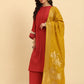 Yufta Rust Silk Flared Sleeves Kurta With Palazzo Banarasi Dupatta Set | Swadesiicart