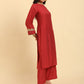 Yufta Rust Silk Flared Sleeves Kurta With Palazzo Banarasi Dupatta Set | Swadesiicart