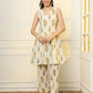 Yufta Mustard And Off White Ethnic Motifs Cotton Top And Trouser Co-Ord Set - Swadesiicart