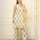 Yufta Mustard And Off White Ethnic Motifs Cotton Top And Trouser Co-Ord Set - Swadesiicart