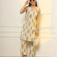Yufta Mustard And Off White Ethnic Motifs Cotton Top And Trouser Co-Ord Set - Swadesiicart