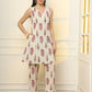 Yufta Pink And Off White Ethnic Motifs Cotton Top And Trouser Co-Ord Set - Swadesiicart