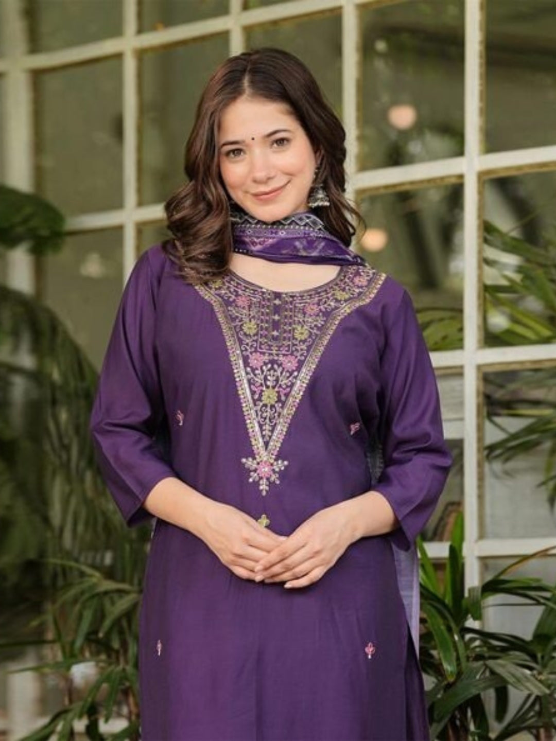 The52 Women's Gorgeous Rayon Slub Embroidery Straight Kurta with Pant And Dupatta Set - Swadesiicart