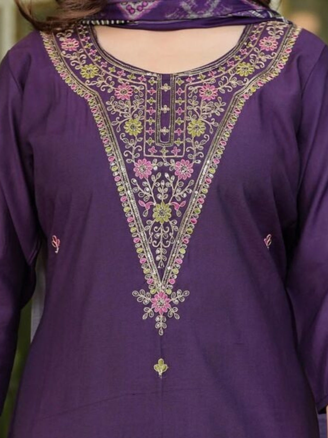 The52 Women's Gorgeous Rayon Slub Embroidery Straight Kurta with Pant And Dupatta Set - Swadesiicart