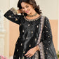 Monjolika Fashion Black Velvet Embroidered Salwar Kameez
