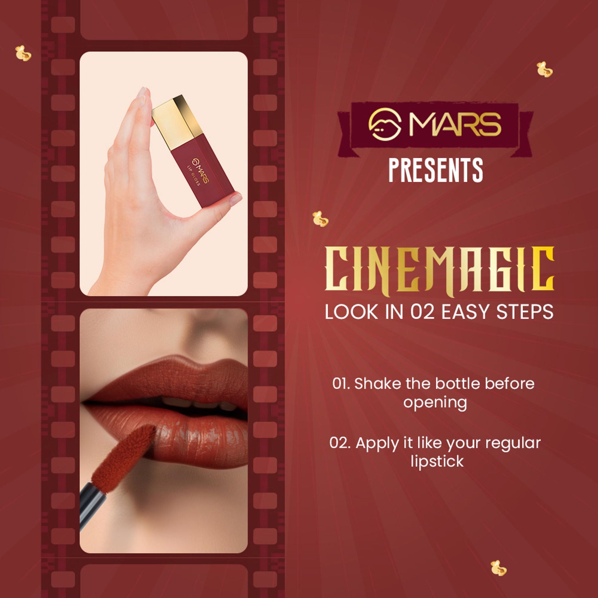 MARS Cosmetics CineMagic Colored Lip Gloss - 03 Gulabo - Swadesiicart