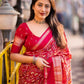 Red Cotton Blend Ethnic Motifs Saree with Unstitched Blouse - Hiral Fashion | Swadesiicart