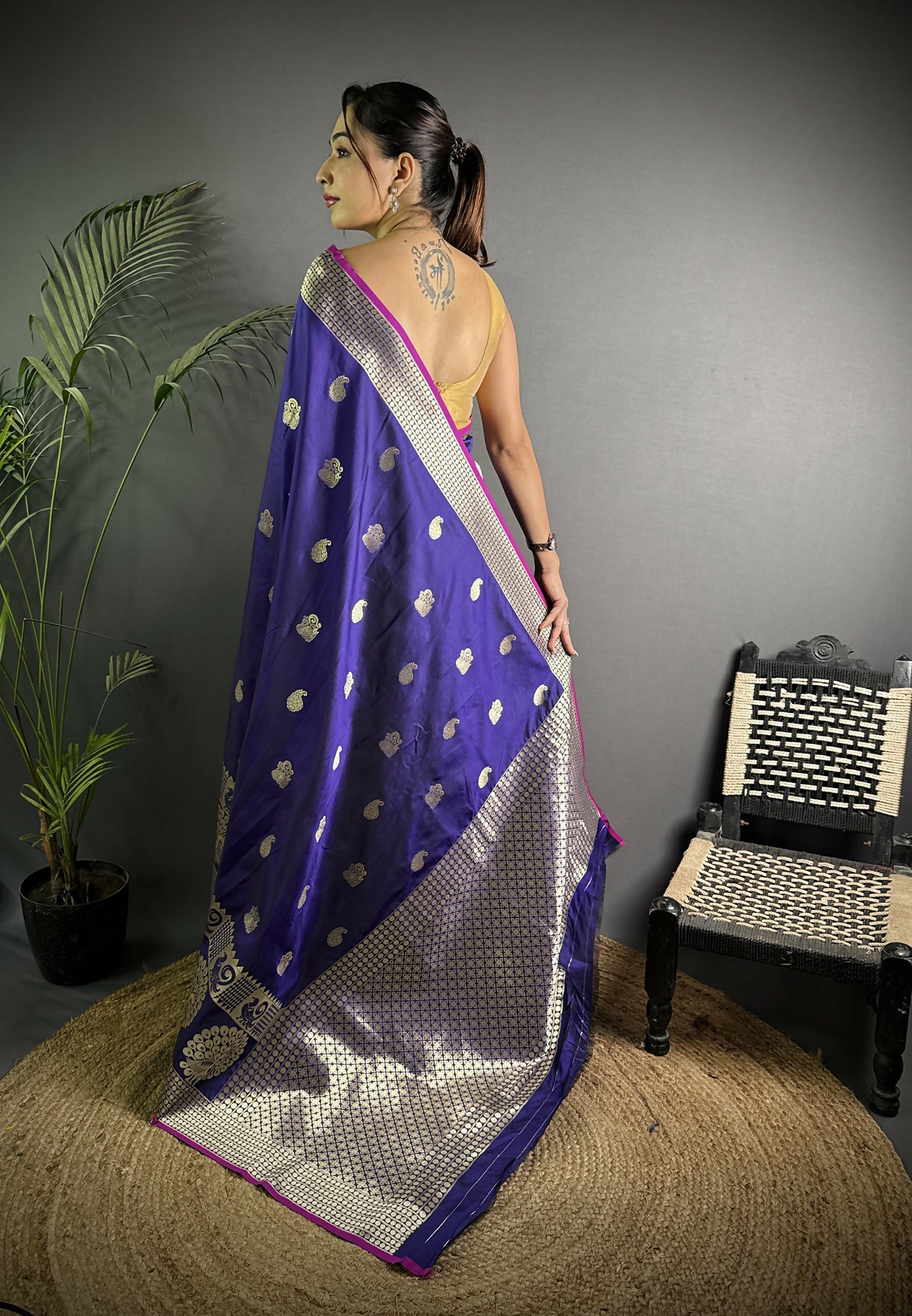 Joban Fashion Purple Banarasi Soft Lichi Silk Paisley Saree | Swadesiicart