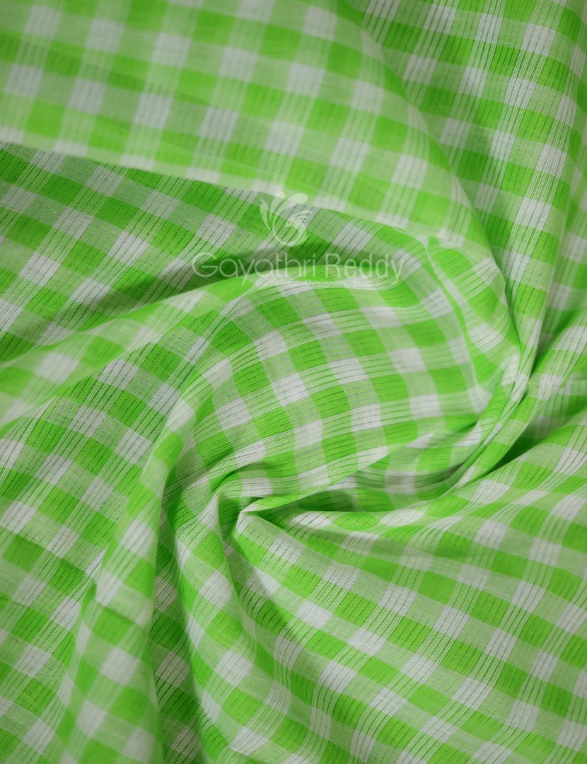 Light Green With Checks Pure Mangalgiri Cotton Saree By Gayathri Reddy Designer Studio | Swadesiicart