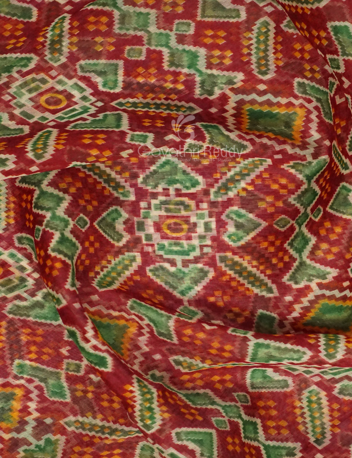 Shades of Maroon Colour Patola Design Semi Chanderi Saree By Gayathri Reddy Designer Studio | Swadesiicart