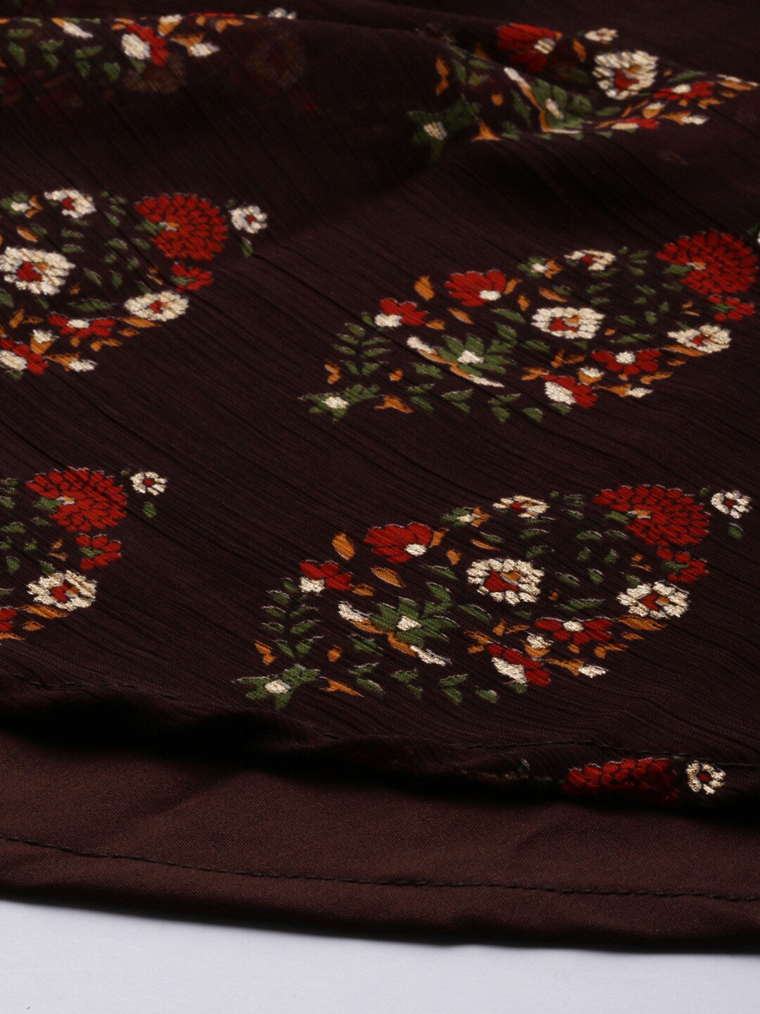Souchii Women Brown & Red Floral Printed Block Print Kurta - Swadesiicart