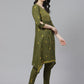 ADA Women Green & Yellow Chikankari Embroidered Sustainable Handloom Kurta with Trousers | Swadesiicart