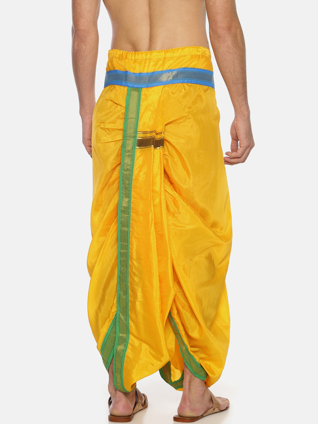 Sethukrishna Men Yellow Solid Double Layer Readymade Dhoti Pant | Swadesiicart