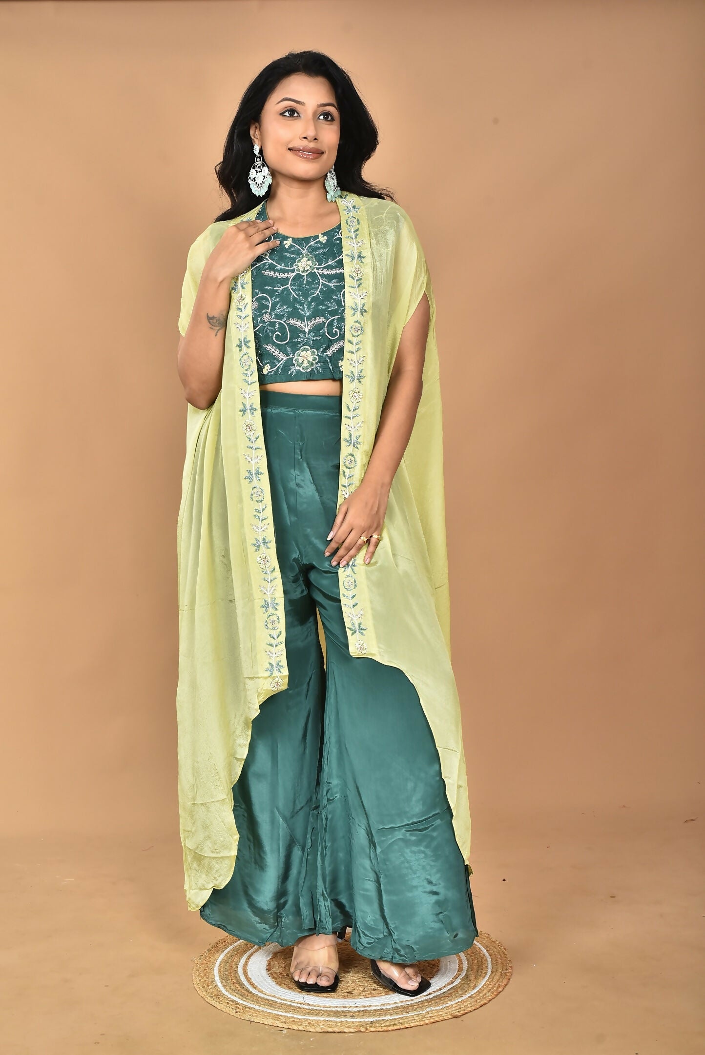 Morchari Women Hand Embroidery Crop Top-Green - Swadesiicart
