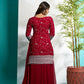 Aayaa Designer Faux Gorgette Embroidery Zari Sequins Thread work Full Flaired plazzo Suit with Dupatta - Maroon