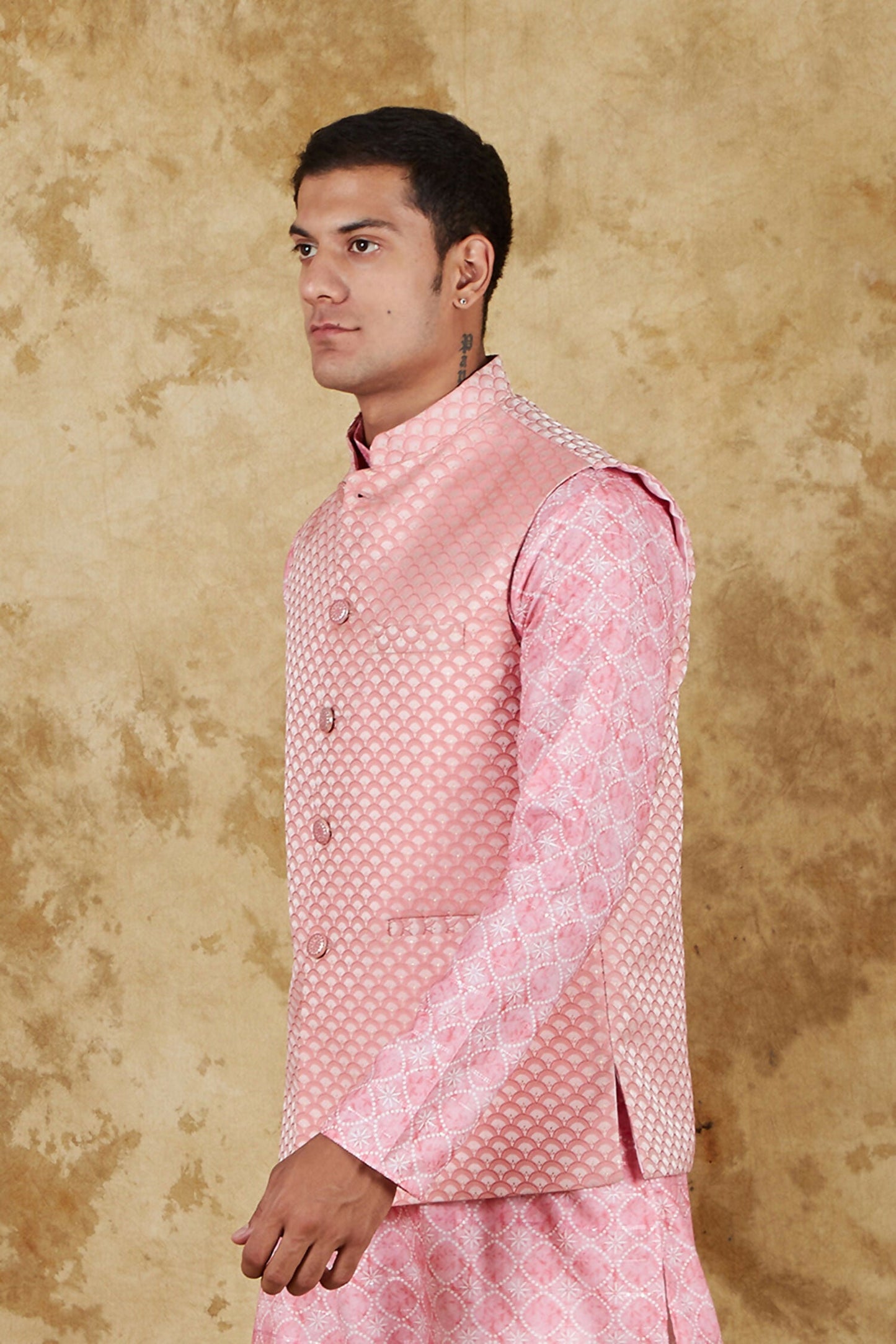Bluesaanchi Men's Jacquard Pink Waistcoat | Swadesiicart