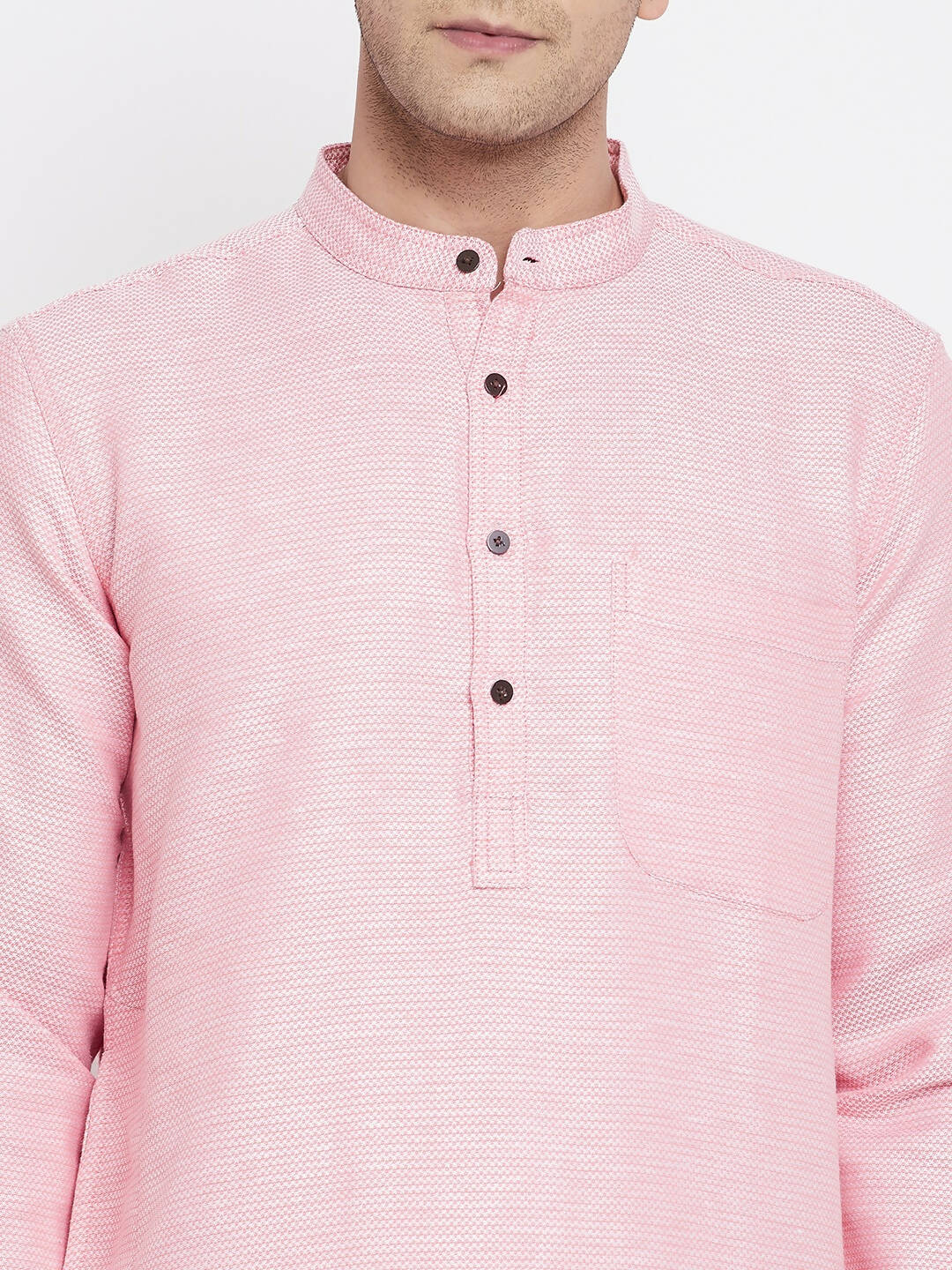 Even Apparels Pink Pure Cotton Men's Kurta With Band Collar | Swadesiicart