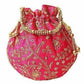 Ethnic Clutch Silk Potli Batwa Pouch Bag with Metal Bead work Gift - Swadesiicart