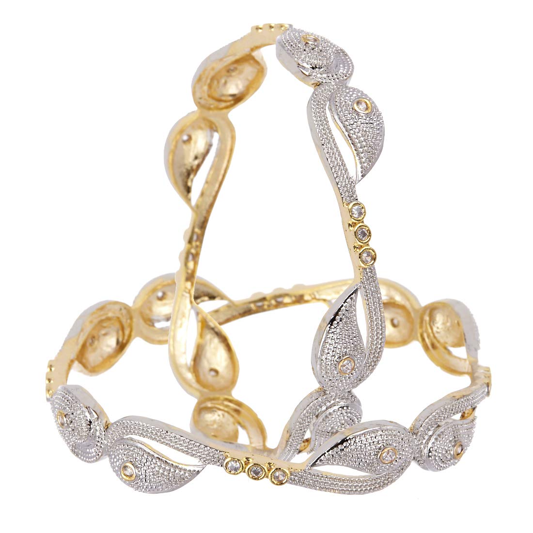 Gold-Polished Alloy Heart Shape American Diamond Studded Bangle Set - The Pari - The Pari - Dinesh Associates